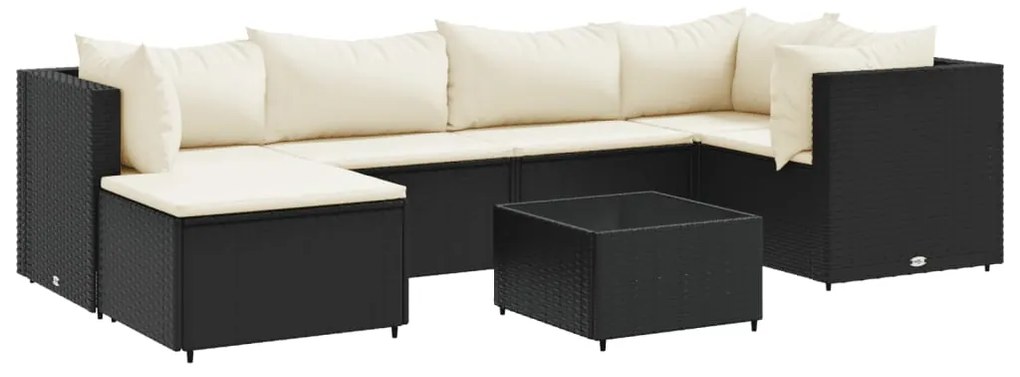 3308216 vidaXL Set mobilier de grădină cu perne, 7 piese, negru, poliratan