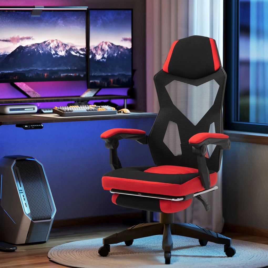 Vinsetto Scaun de Birou Ergonomic și Reclinabil cu Suport pentru Picioare Negru și Roșu | Aosom Romania