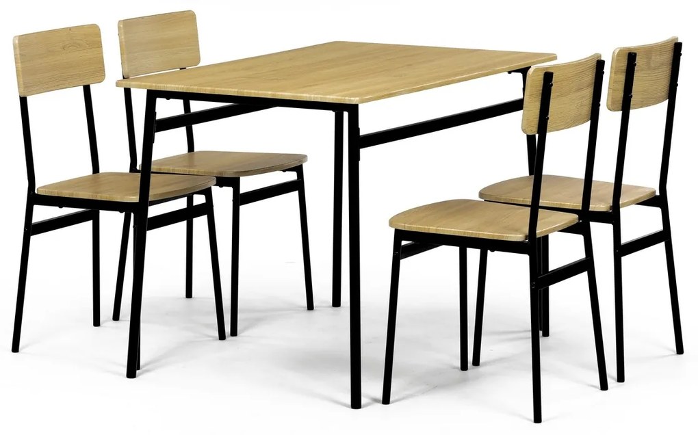 Set de masă Industrial cu 4 scaune, 110 x 70 x 76cm, stejar sălbatic