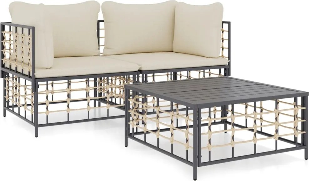 vidaXL Set șezlonguri de grădină 3 piese cu perne, antracit, poliratan