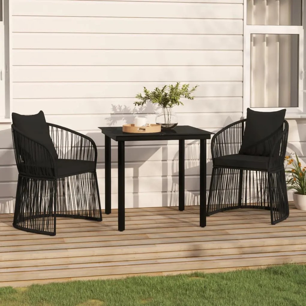 Set mobilier de gradina, cu perne, 3 piese, negru