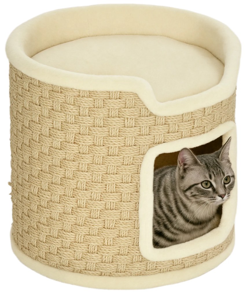 PawHut Tonneau pentru zgâriat pisici, tonneau pentru pisici, acoperit cu plus, capacitate de 5 kg, Ø 38 x 37 Î kaki și bej | Aosom Romania