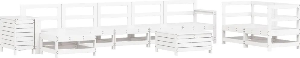 vidaXL Set canapea de grădină, 10 piese, alb, lemn masiv de pin