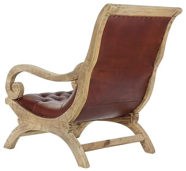 Fotoliu Lounge din lemn natur cu tapiterie maro 64x98x94 cm