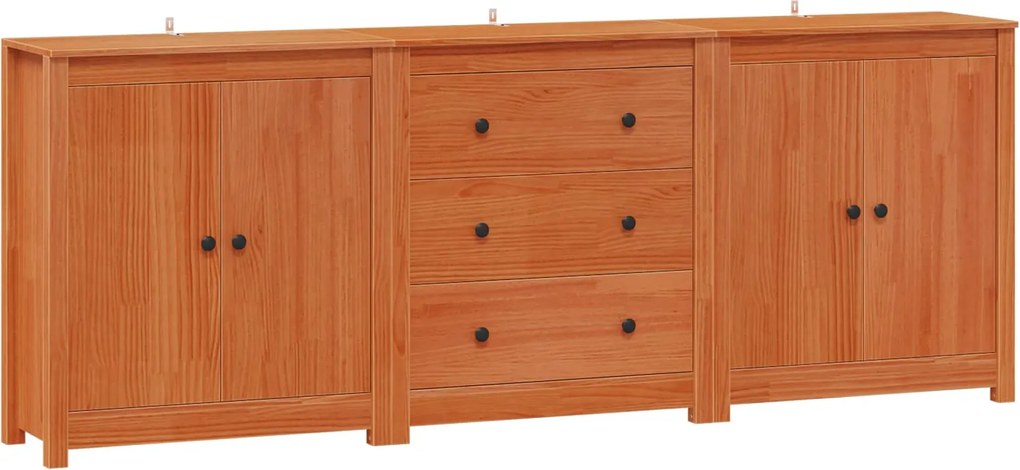 vidaXL Bufet cu sertar 3 pcs Maro Ceară Lemn masiv de pin