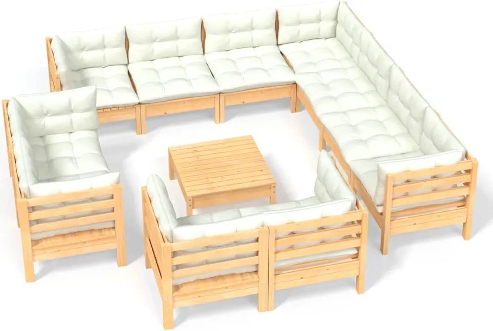 vidaXL Set mobilier grădină cu perne crem, 12 piese, lemn masiv de pin