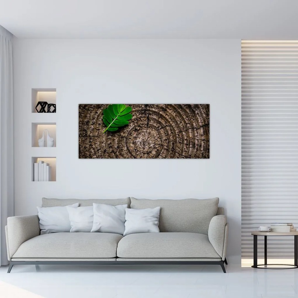 Tablou cu frunză pe trunchi de copac (120x50 cm)