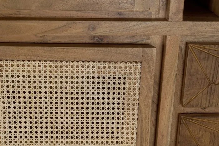 Vitrina din lemn de acacia si rattan, cu suport de vinuri, Verona