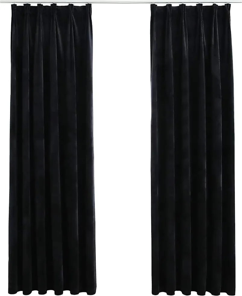vidaXL Draperii opace, 2 buc., negru, 140x225 cm, catifea, cu cârlige