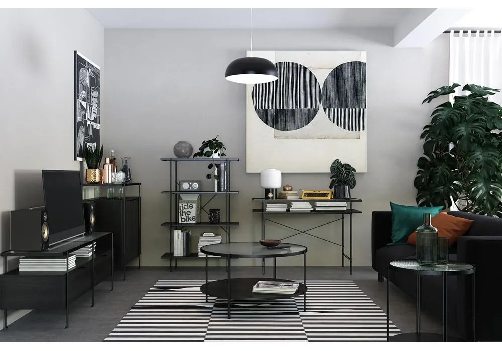 Comodă TV neagră cu aspect de stejar 140x50 cm Wainwright - Queer Eye