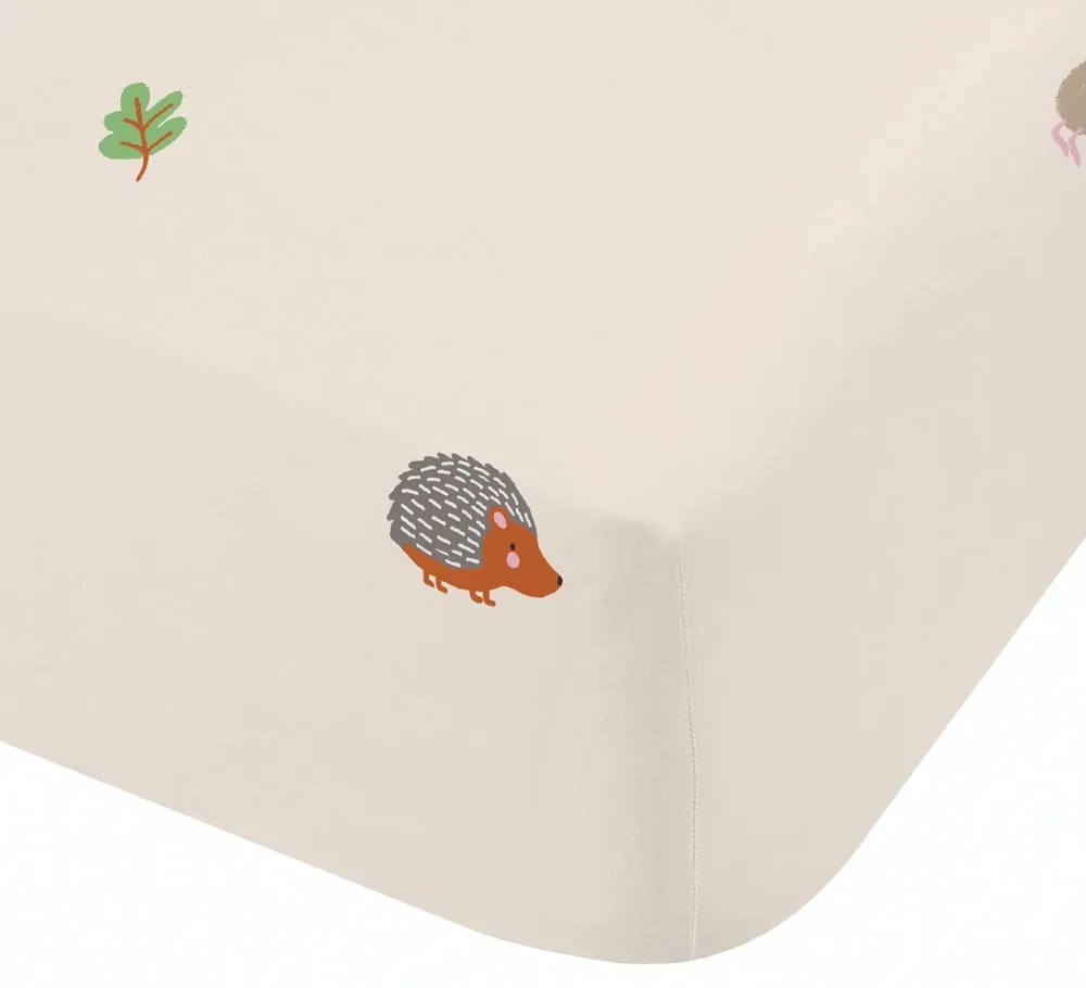 Cearceaf pentru copii bej pentru pat de o persoană cu elastic 90x190 cm Fox and Woodland Friends – Catherine Lansfield