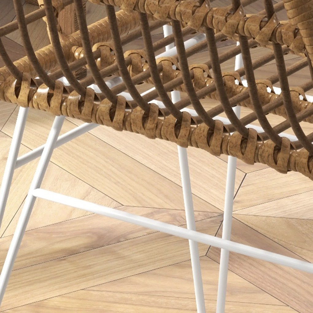 HOMCOM Lot de 2 scaune fotolii de dining design boem șezut din răchită sintetică picior din oțel alb | Aosom Romania