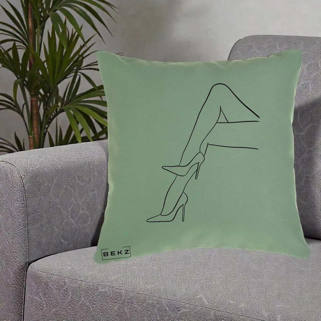 Perna Decorativa Picioare cu Tocuri Line Art, 40x40 cm, Verde, Husa Detasabila, Perna Inclusa, BEKZ®