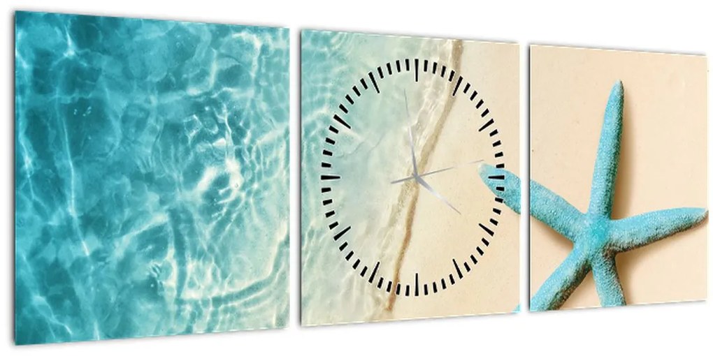 Tablou - Stea de mare pe plajă (cu ceas) (90x30 cm)