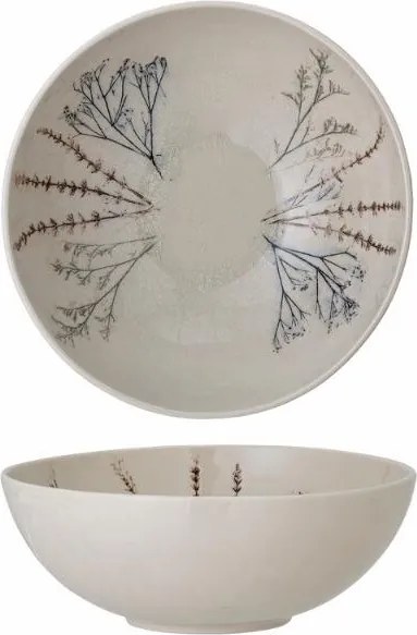 Bol de servire din ceramică, natur, cu ilustrații botanice pictate manual, 30.5x11 cm, „Bea"