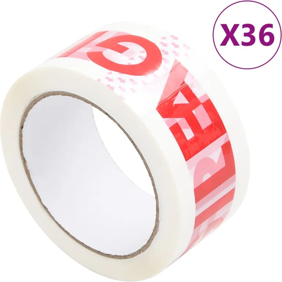 vidaXL Bandă adezivă ambalare 36 buc. imprimeu FRAGILE, alb 48 mmx66 m