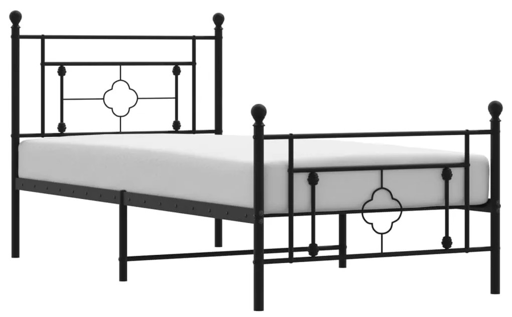 374350 vidaXL Cadru pat metalic cu tăblii de cap/picioare, negru, 90x200 cm