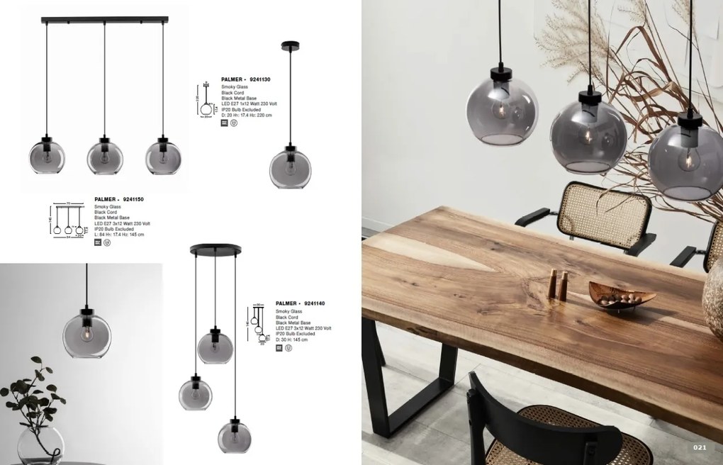 Lustra cu 3 pendule modern PALMER fumuriu