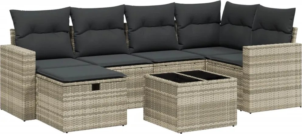 vidaXL Set canapele de grădină cu perne, 7piese gri deschis poliratan