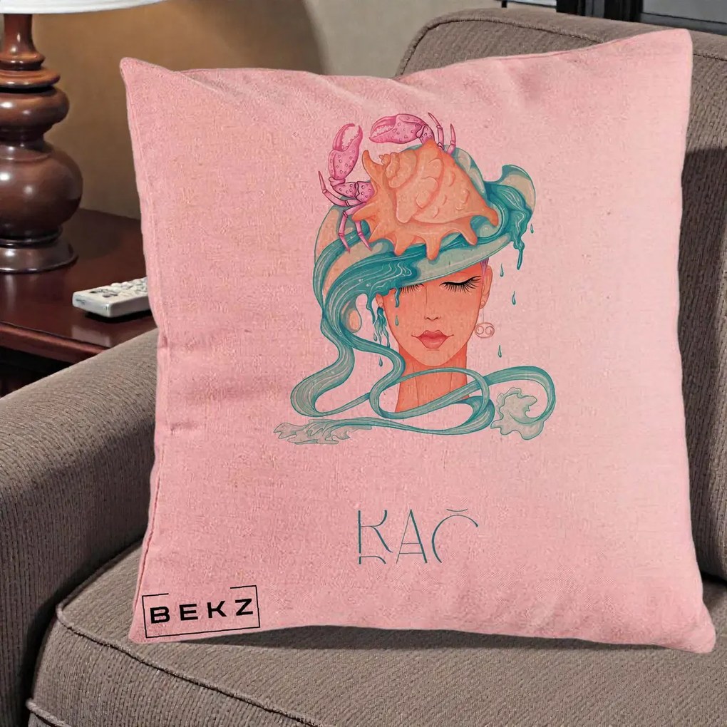 Perna Personalizata Zodie Rac, 40x40 cm, Roz, Husa Detasabila, Perna Inclusa, BEKZ®
