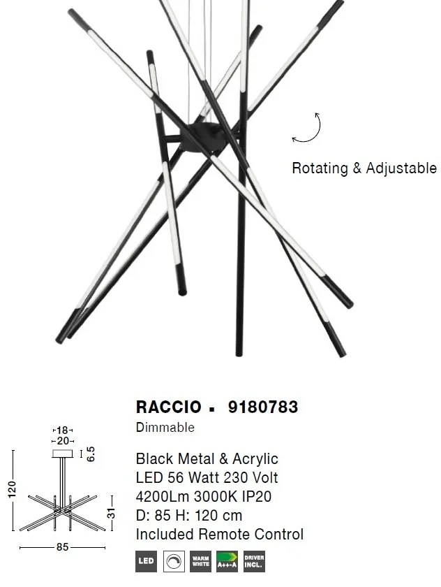 Lustra LED design modern cu brate reglabile si telecomanda RACCIO negru