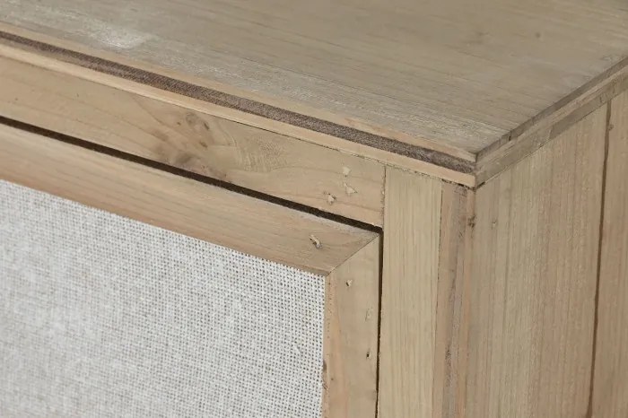 Comodă înaltă cu 5 sertare, din lemn și in, natur, cu panouri în trei nuanțe și picioare înclinate, 106 x 48 x 35 cm, „Linos”