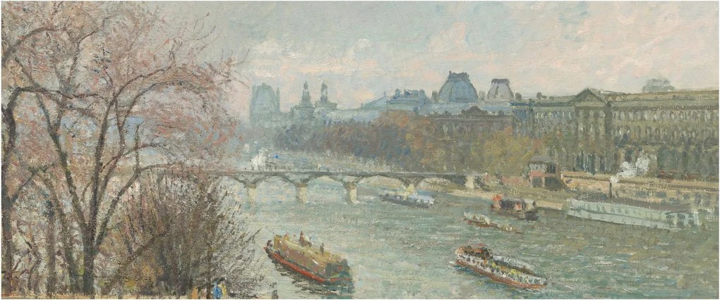 Tablou - Camille Pissarro, The Louvre, Afternoon, Rainy Weather, reproducere (120x50 cm)