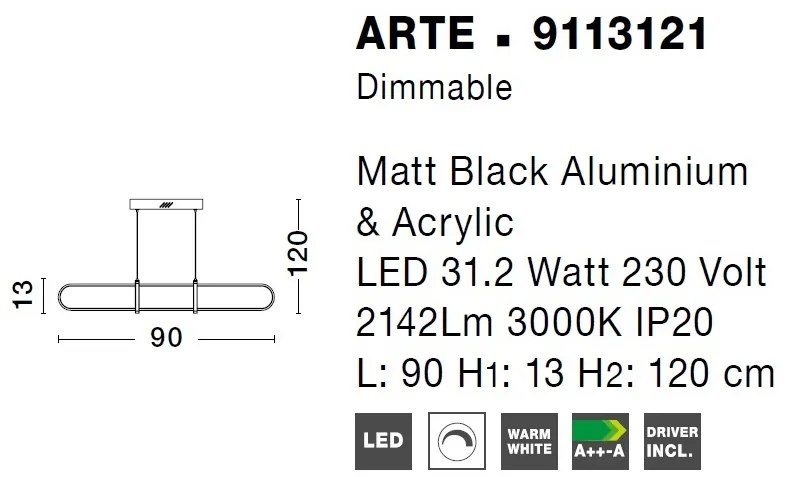 Lustra LED dimabila, design modern ARTE, negru