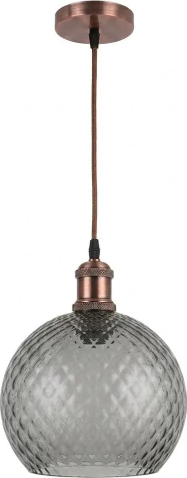 Brilagi-LED Pendul pe cablu RETRO GLASS 1xE27/60W/230V, diam. 25 cm, cupru/gri fumuriu