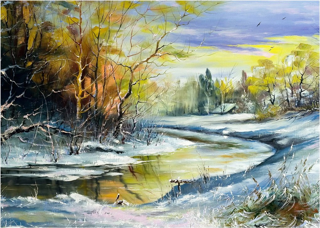 Tablou - Râu de iarnă, pictură în ulei (70x50 cm)