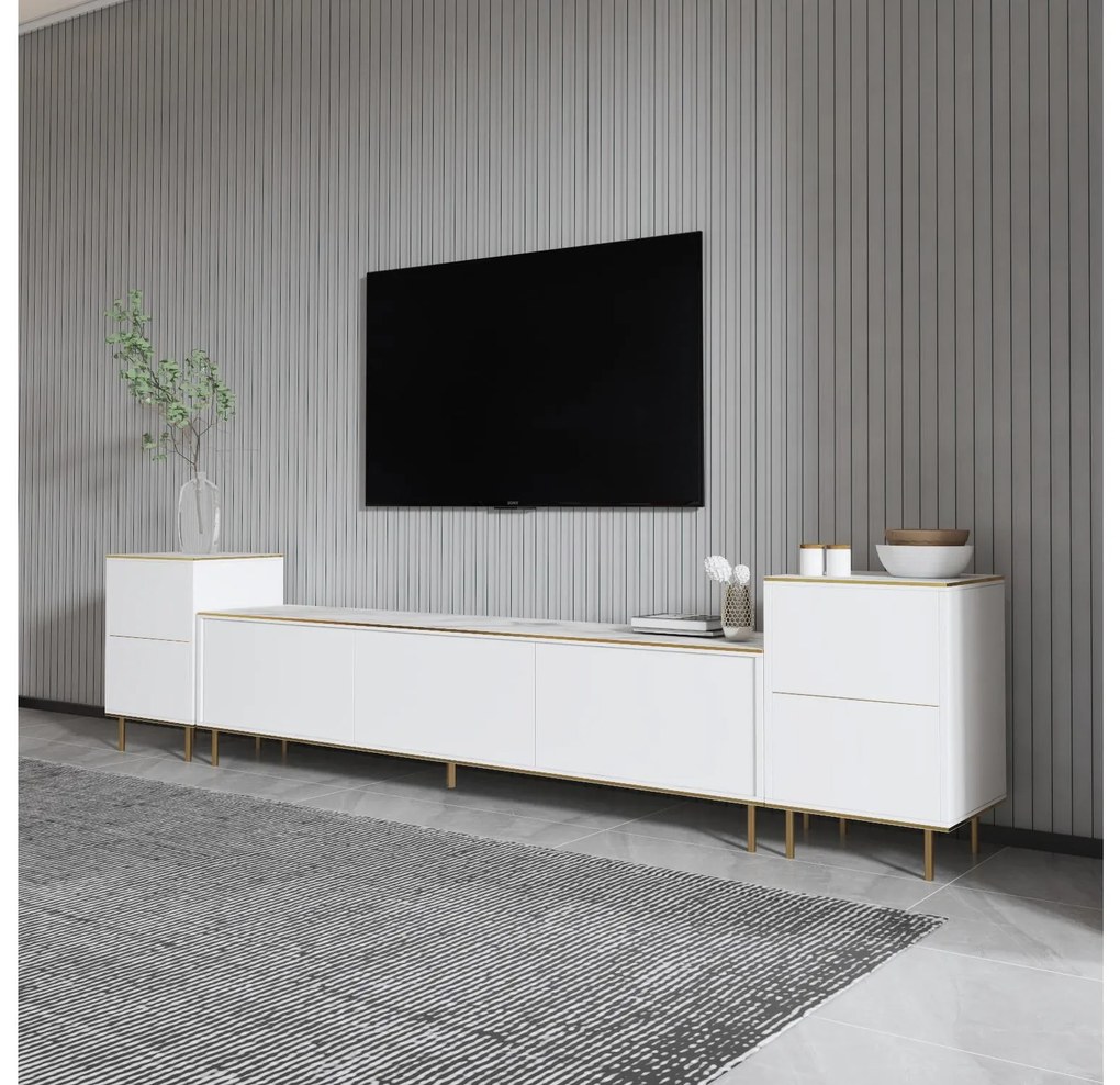 Mobilier living Mamene 3 (marmură deschis + auriu) . 1095702
