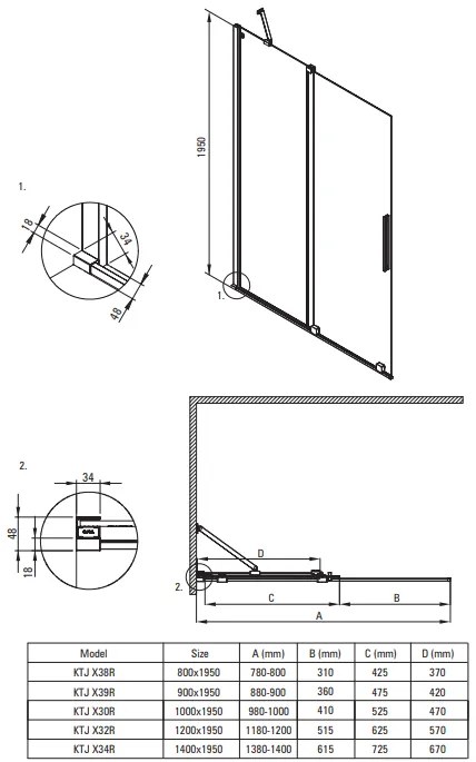 Paravan dus glisant 120x195cm, sticla securizata 6 mm, alb mat, Deante Prizma 1200x1950 mm, Alb mat