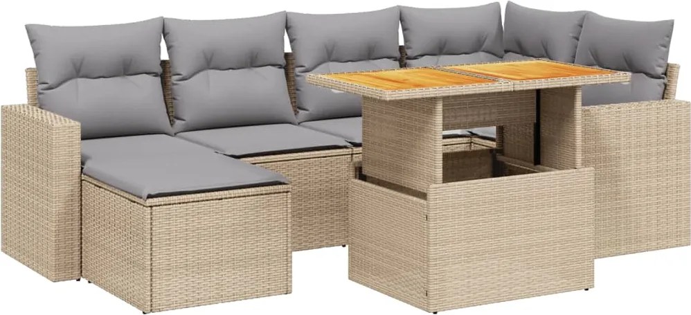 vidaXL Set canapele de grădină, 7 piese, cu perne, bej, poliratan