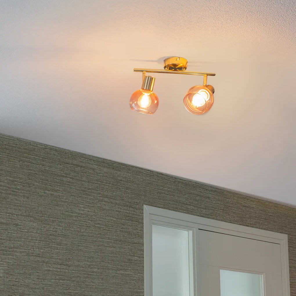 Spotlight Art Deco auriu cu sticlă roz 2 lumini - Vidro