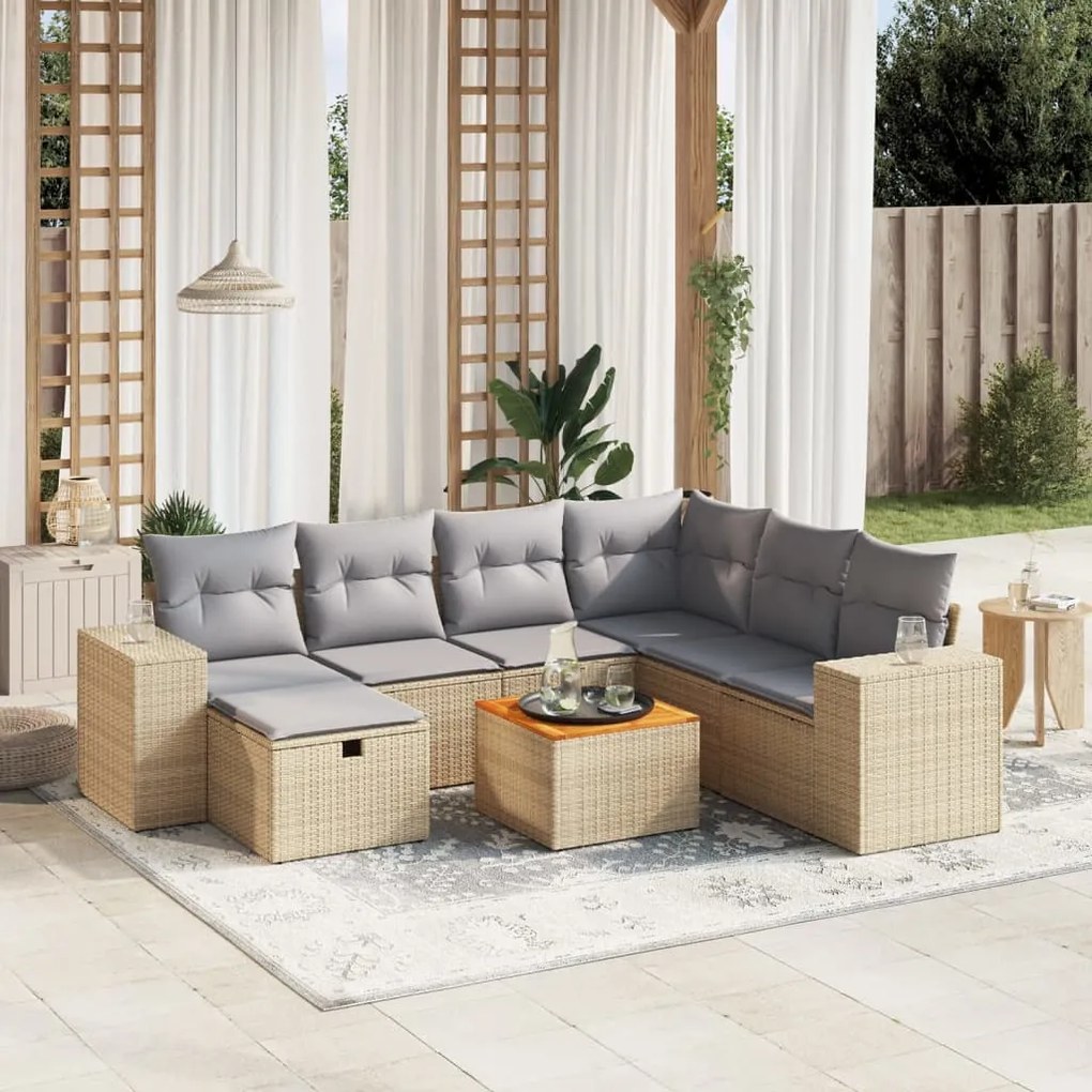 vidaXL Set canapele de grădină, 8 piese, cu perne, bej, poliratan