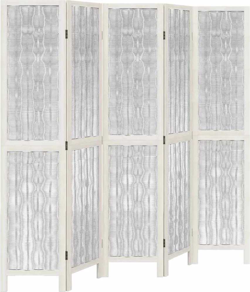 vidaXL Paravan cameră 5 panouri, alb, lemn masiv paulownia