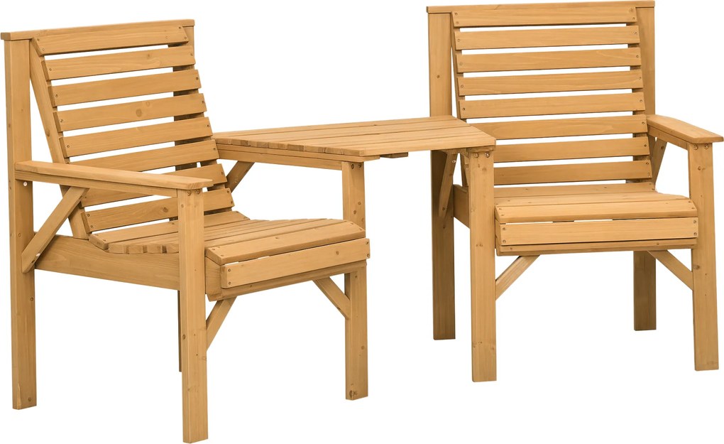 Outsunny Set bistro 3 piese din lemn rezistent la intemperii, set mobilier de grădină cu design cu lamele, orificiu pentru umbrelă Maro | Aosom Romania