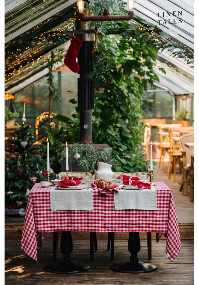 Față de masă din in 140x140 cm Red Gingham – Linen Tales