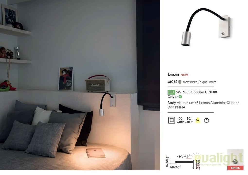 Aplica perete LED cu reader design modern minimalist LESER 41026