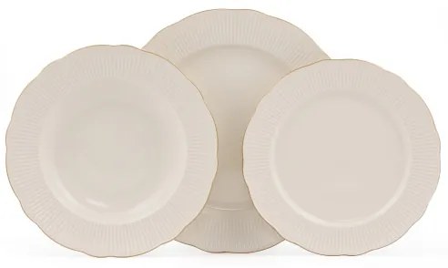 Set de masă din porțelan, 18 piese, alb/auriu