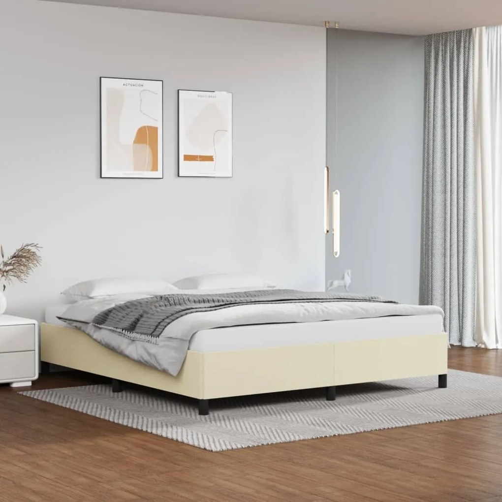 347259 vidaXL Cadru de pat, crem, 160x200 cm, piele ecologică