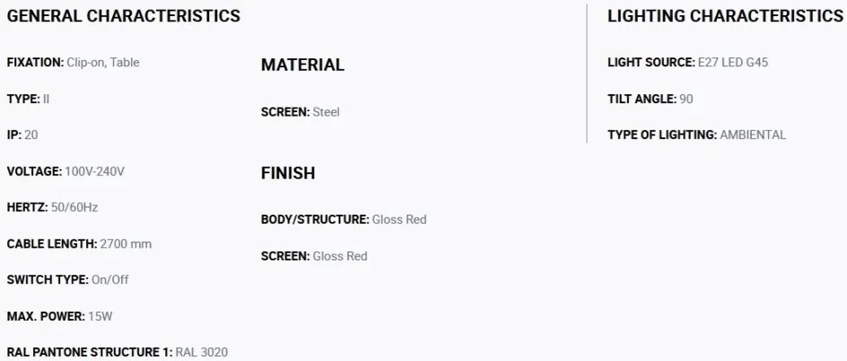Veioza/Lampa de masa cu clips BELA rosie