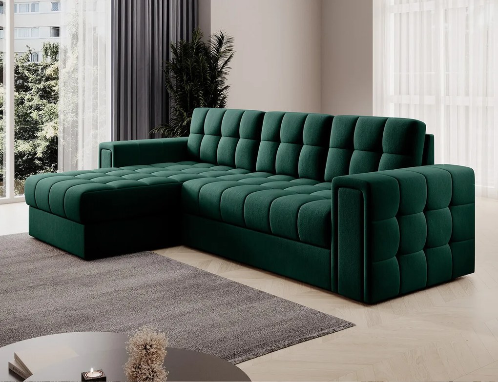 Coltar extensibil reversibil 3 locuri ELTAP, Blenvi, 260x150x82 cm, lemn/poliester, verde inchis