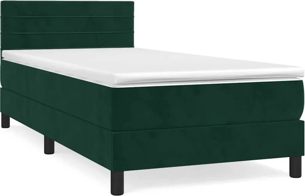 vidaXL Pat box spring cu saltea, verde închis, 80x200 cm, catifea