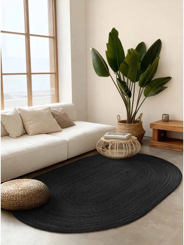 Covor negru reversibil/țesut manual din iută 160x230 cm Braided – Hanse Home