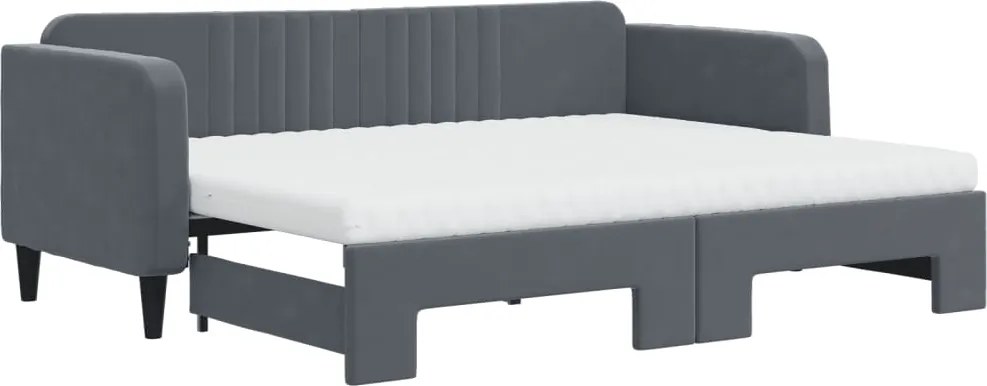 vidaXL Pat de zi cu extensie și saltele gri închis 80x200 cm catifea