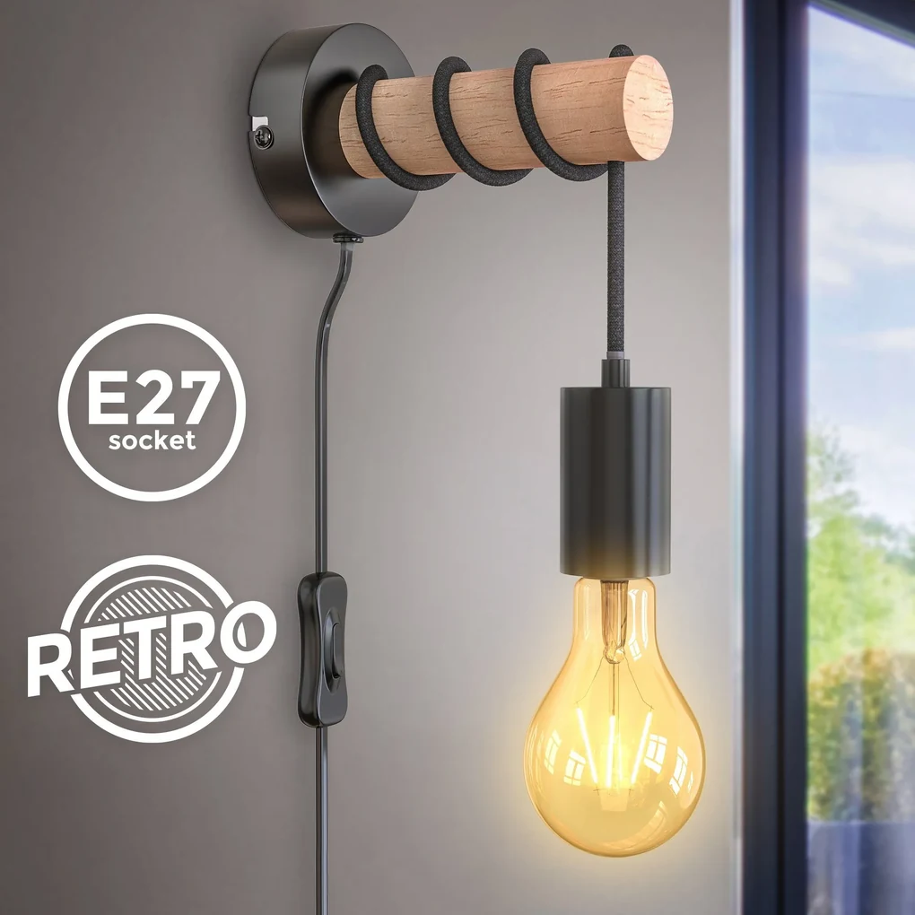 BKLICHT Lampa de perete neagra 9,6/9,6/18,5 cm