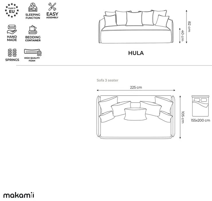 Canapea teracotă extensibilă/cu spațiu de depozitare cu tapițerie din catifea 225 cm Hula – Makamii