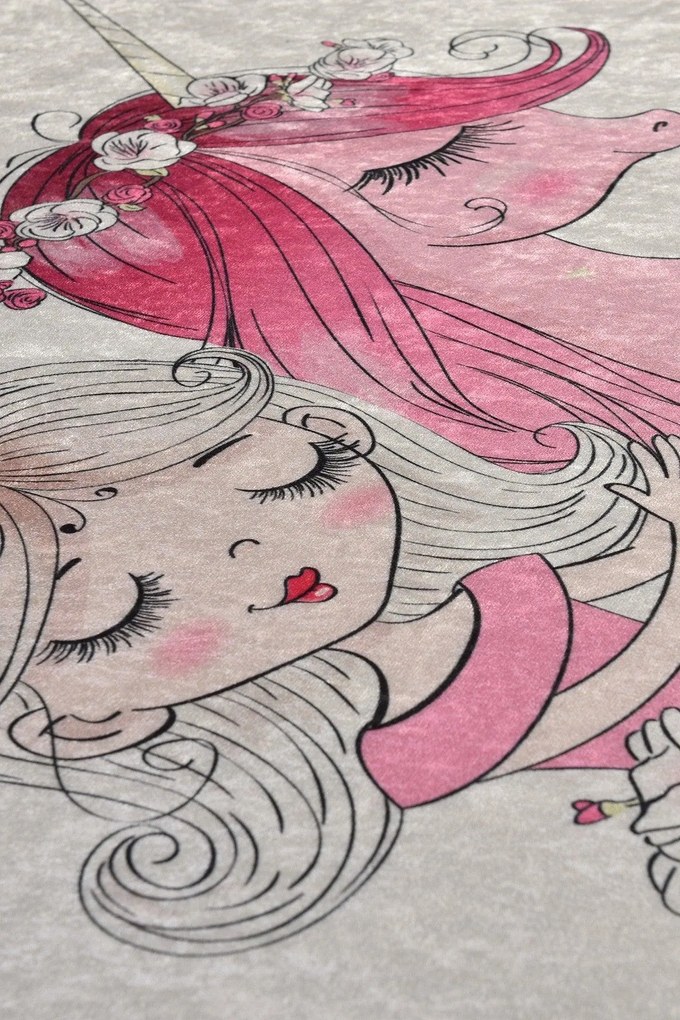 Covor de Copii Little Princess, Roz - Alb, 160 x 100 cm