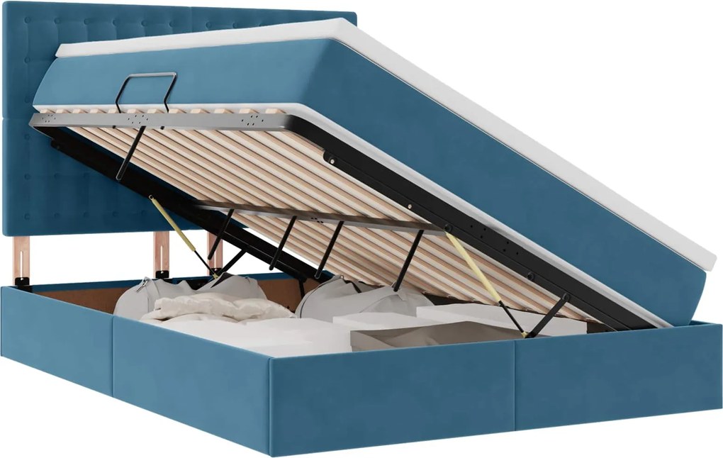 vidaXL Pat cu saltea și LED Albastru închis 140 x 190 cm Catifea